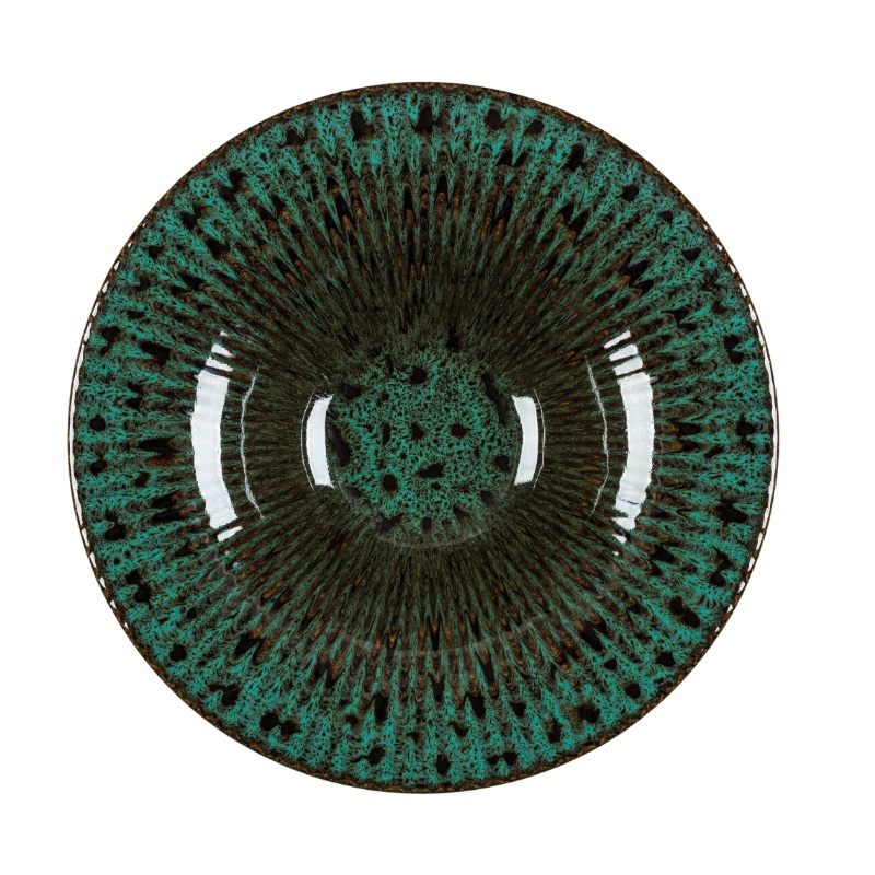 Tallrik djup rund 30 cm m grönsvart dekor, 6 st/fr