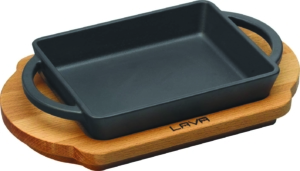 Gjutjärnspanna Svart 2st handtag & underlägg i trä